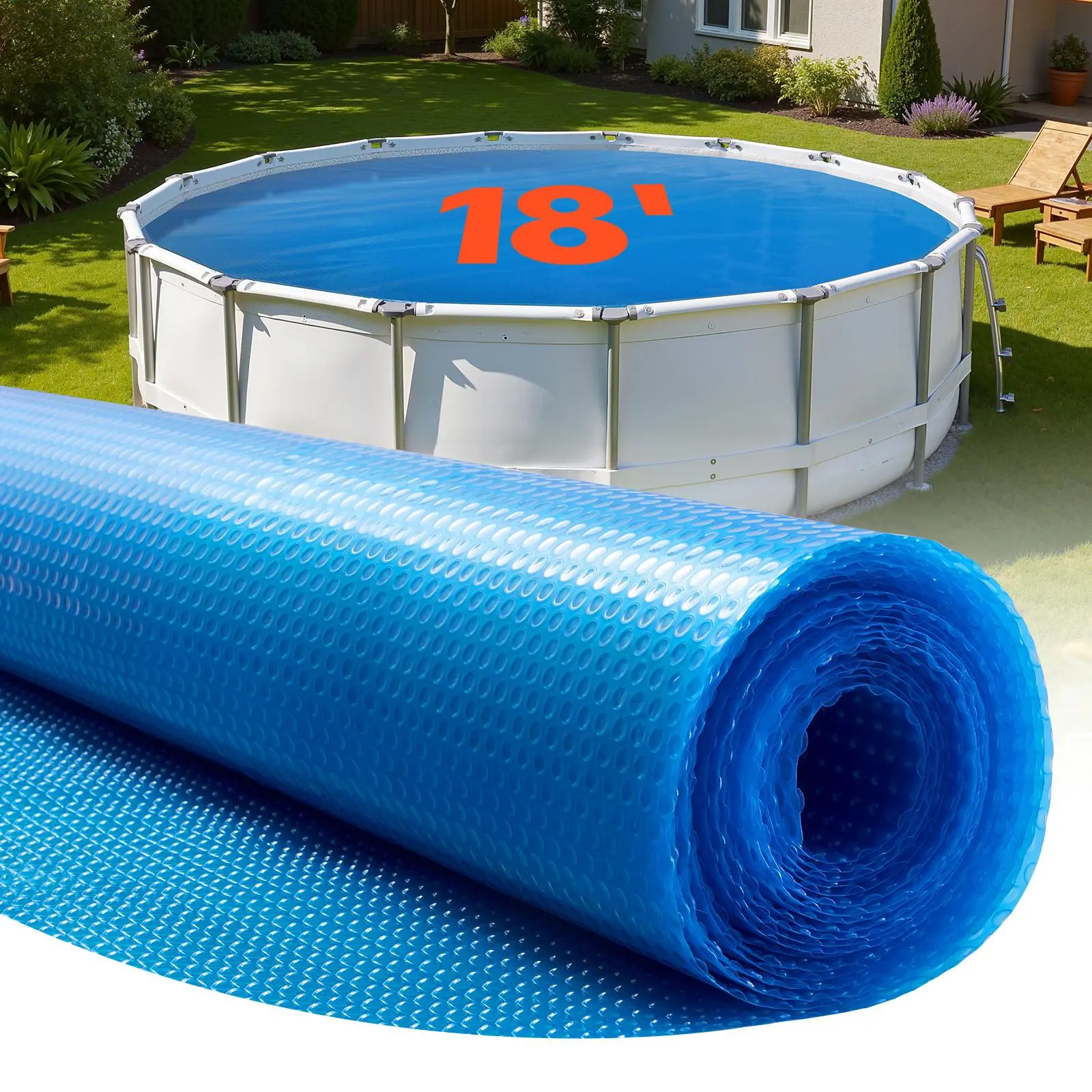 【SummerFinds】VEVOR Solar Pool Cover, 18 ft Round Pool Bubble Cover, 12 Mil Pools Solar Blanket with Bubble & PE Material, Daytime Heat Absorption, Nighttime Heat Retention, Heat Retaining Solars Covers, Blue