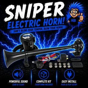 HornBlasters Sniper Electric Air Horn | 12-Volt DC 20A | With 40 Amp Relay & Mounting Hardware | Vehicle Car Accessories