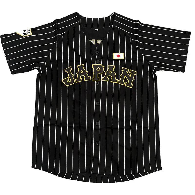 Men's Black Pinstripe #18 Yamamoto Team Japan Baseball Stitch Mens Men's Black Pinstripe #18 Yamamoto Team Japan Baseball Stitch Mens