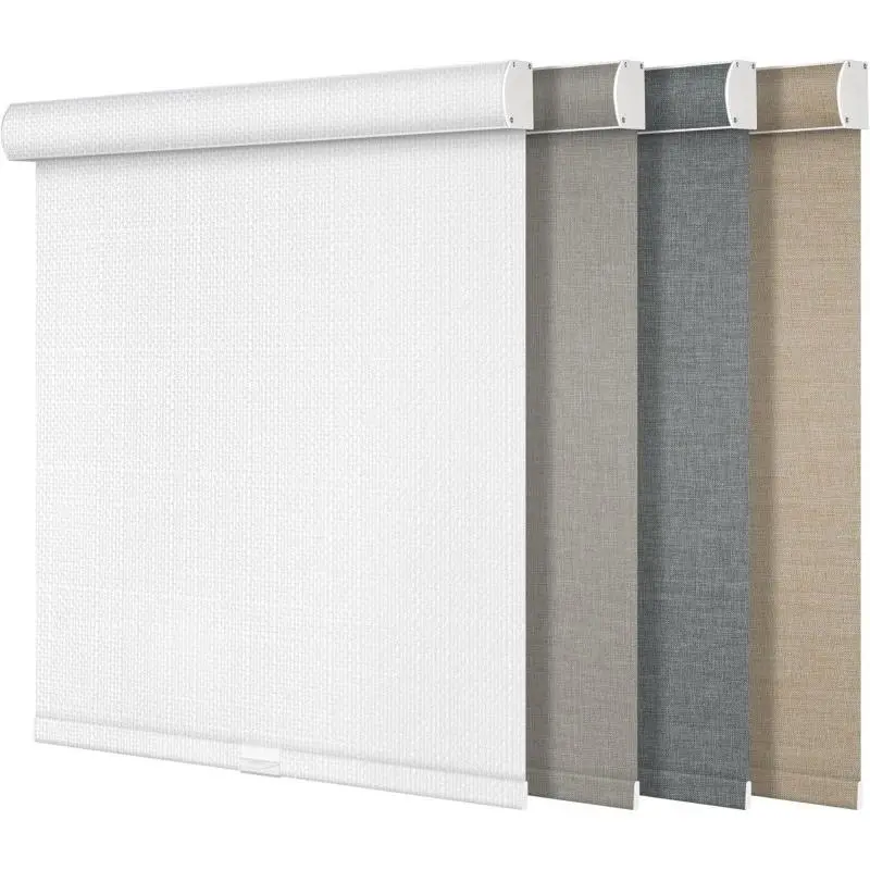 Pocageum cordless free-stop cassette valance roller shades, 100% blackout, linen texture, window blinds with UV protection, thermally insulated, waterproof, quiet shades for bedroom, living room, and office