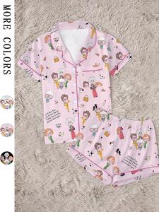 Golden Girls Classic Role Printed Lapel Short Sleeve Shorts Pajama Set, Comfortable Wearable Party Gift Homewear, All Seasons Casual Style