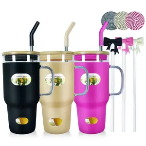 32oz Glass Tumbler with Handle,Iced Coffee Cup with Lid and Straws,with Silicone Sleeve-Valentines Gifts for Her,Fits in Cup Holders Drinkware Mug