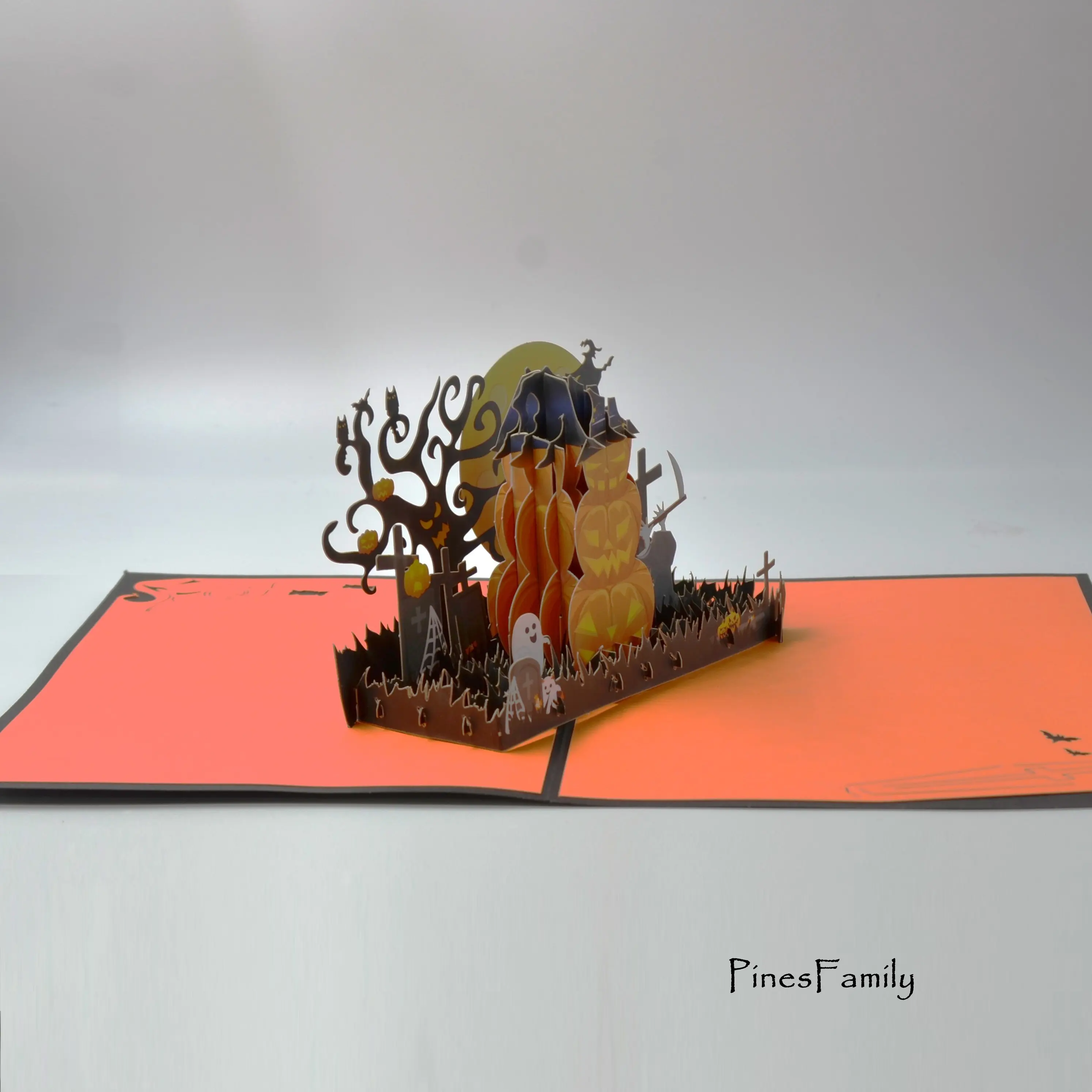 D01-Spooky Halloween 3D Pop-Up Card - Pumpkin, Bat, Moon, Ghost, Witch & More