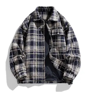 Vintage Plaid Stylish High-End Jacket, Unisex Autumn Casual Niche Red Plaid Jacket Versatile, Plaid Collar Shirt Jacket, Loose Fit Versatile Trendy Brand Long Sleeve Coat Jacket, Suitable for Everyday Wear