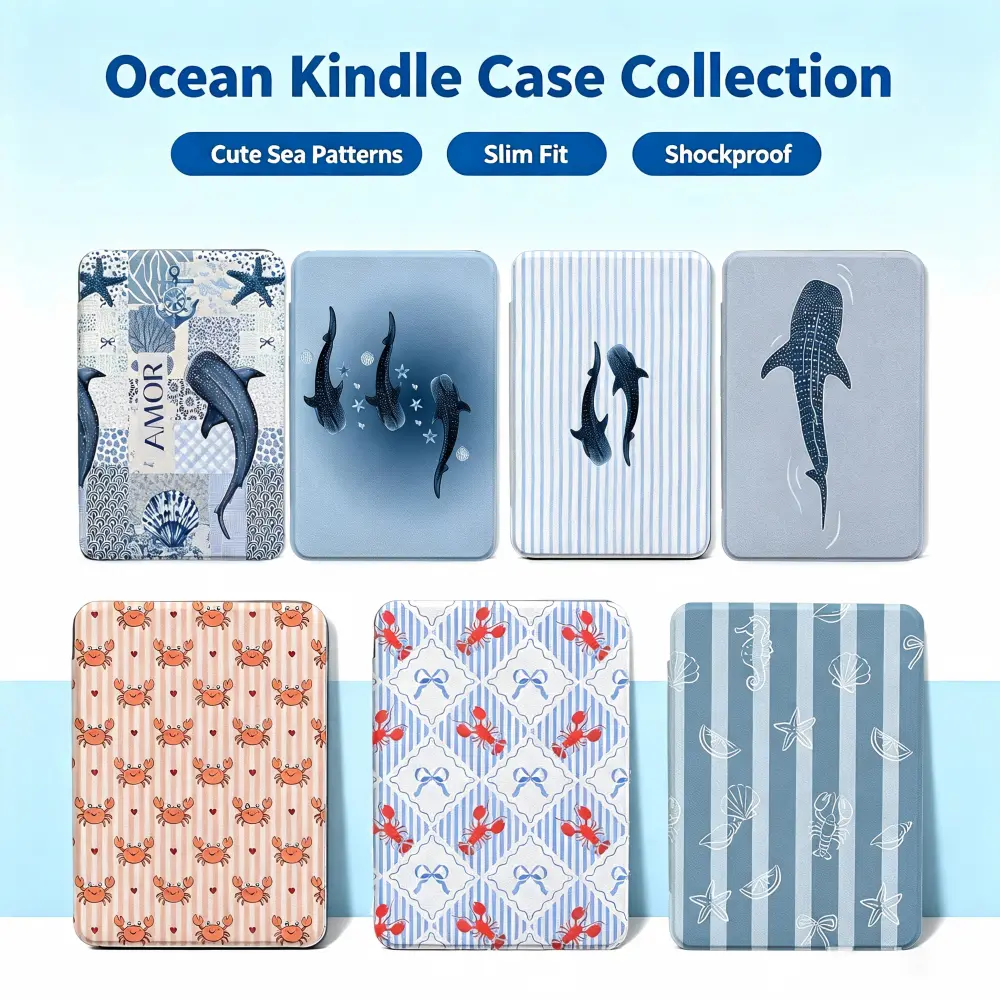 Summer Kindle Cases for 6in, 6.8in, 7in Devices - Slim PU Leather Cover with Ocean Design, Soft Back, Auto Wake/Sleep Reader Tablet Cover for Paperwhite 11th/12th Gen, Kindle 2022/2024, Good Gifts