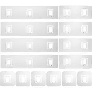 14 Pack Shower Caddy Adhesive Replacement Waterproof Shower Shelf Adhesive Strips Strong Adhesive Flat Hooks for Bathroom Storage Shelves and Kitchen Racks No Drilling Clear