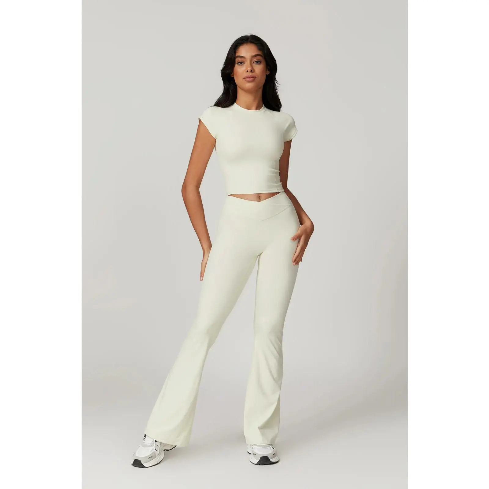 Cincinnati Cream Flare Top Set with Top and Pants - Minimalist Design for Women Womenswear Clothing