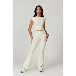 Cincinnati Cream Flare Top Set with Top and Pants - Minimalist Design for Women Womenswear Clothing