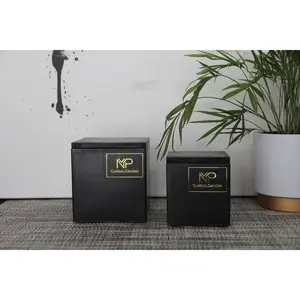 Handmade Black Square Concrete Wood Wick Handpored Candles