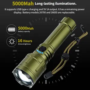 High Power 30W Laser LED Flashlight 1500LM, Zoomable Torch, Type‑C Charging & Emergency Fire Starter Kit