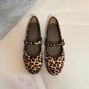 Spring super soft-soled Mary Jane leopard print single shoes women's ballet style flat-soled one-word buckle ladyshoes Doudou shoes