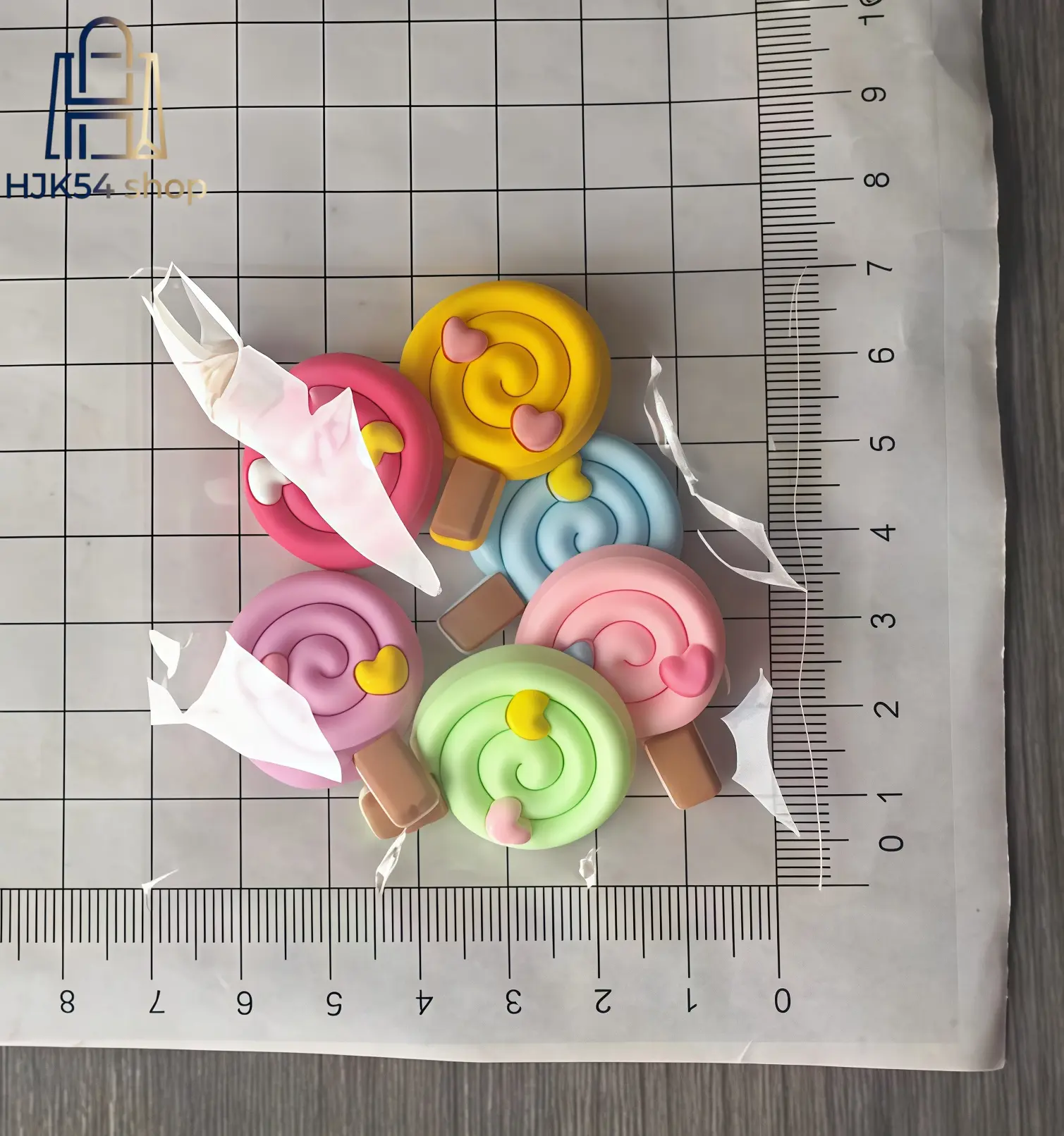 6PCS Lollipop Resin Charms, Cute Colorful Flatback Cabochons with Hearts for Scrapbooking, Phone Cases & DIY Crafts, Hair Accessories