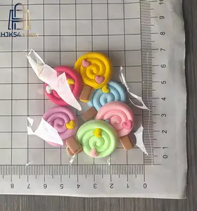 6PCS Cute Lollipop Resin Charms, Colorful Flatback Lollipop Cabochons with Hearts, Sweet Candy Slime Charms for DIY Crafts, Scrapbooking, Phone Case Decoration, Hair Accessories Making,summerwins