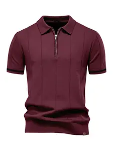 Men's Old Money Style Fitted Polo Shirt, Business Social Golf Pure Color Knit Polo, Casual Fashion Clothing for Men