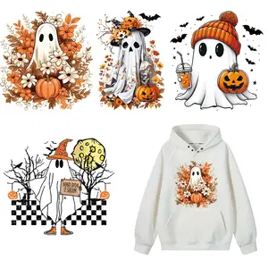 Halloween Heat Transfer Stickers, Pumpkin Ghost DIY Iron-On Decals, Washable Adhesive Transfers for Clothing & Textile Decorations, Crafts