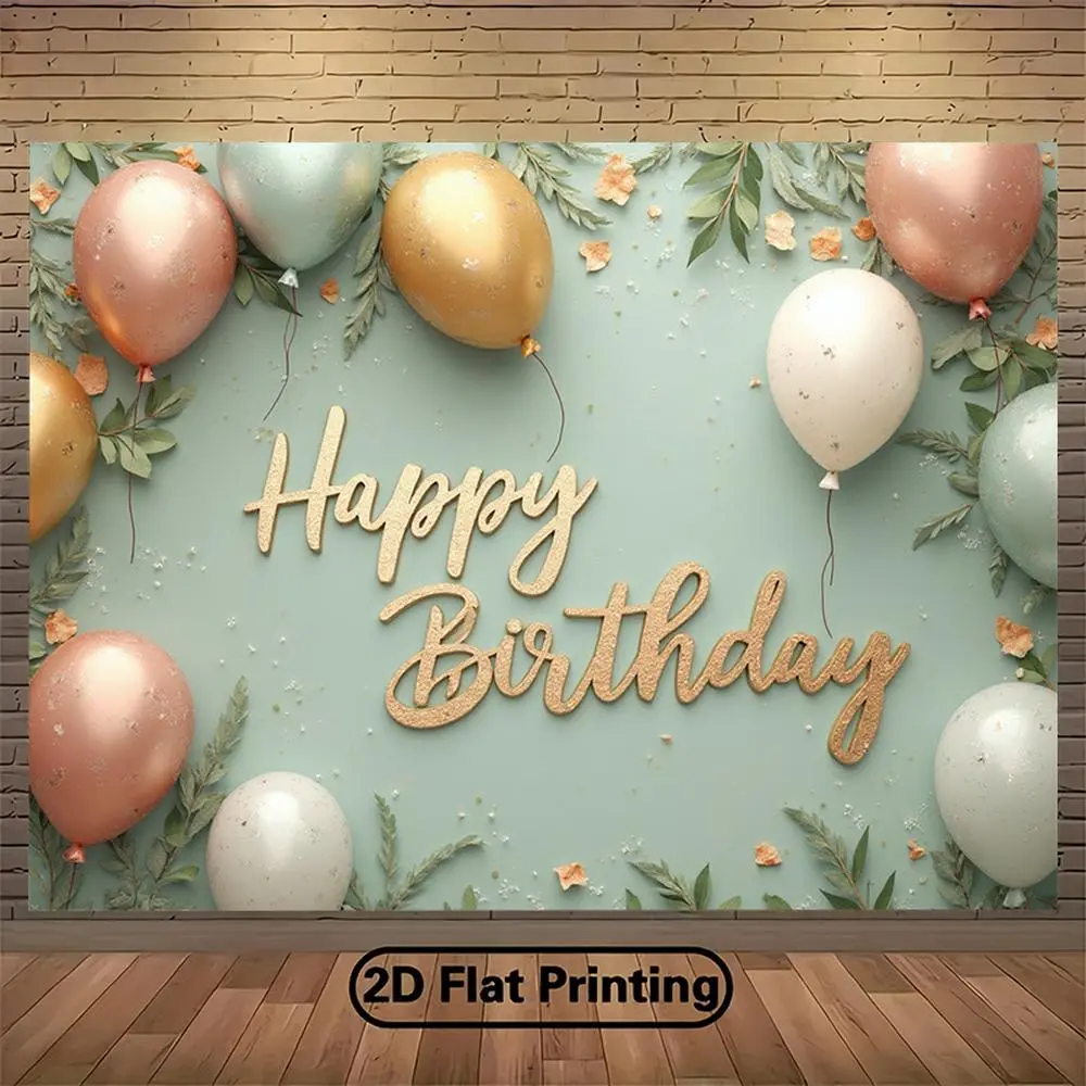 Polyester 2D Flat Glitter Balloon & Happy Birthday Banner Set - Glitter Festive Backdrops & Banners with Gold Number, Letter Balloons for Birthday, Ceremony, Christmas Party Decorations