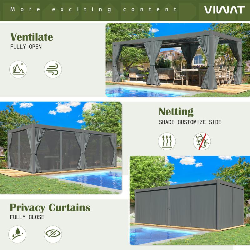 Aluminum 10x20 FT Louvered Pergola, Outdoor Pergola with Adjustable Louvered Roof Outdoor Patio Shade Cover, Waterproof & Rustproof Aluminum Gazebo for Backyard and Garden, Gray