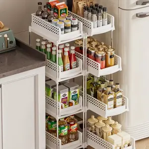 Foldable Pull-Out Storage Rack, Wheeled Tiered Organizer, Space-Saving Utility Shelf, for Home Kitchen, &