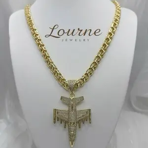 #1338 Necklace Avión  size 24 inch 14K Laminado Capas Oro Real Alta Calidad  resistant waterproof