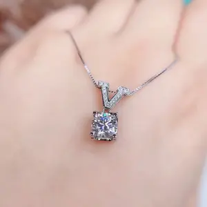3 Carat Simulated Diamond Pendant Necklace for Women, Hearts & Arrows Cut V-Shape CZ Pave Lab Grown Solitaire, Platinum Finish Full Sparkle Anniversary Gift S925