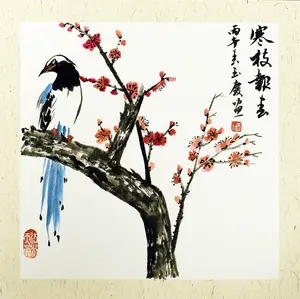 Original Chinese Ink Painting Plum Blossom Bird Wall Art Unframed