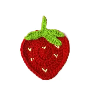 Strawberry Coasters - Adorable Handmade Knitted Design with Green Leaf Accent for Your Collection