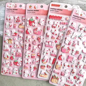 Random 1pc embossed waterproof sweet sticker, cute healing style, with pink strawberry cartoon pattern, can be used as mobile phone water cup decoration, it is a perfect gift for children at Christmas