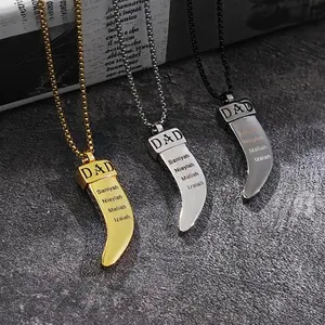 AS479 DAD Father's Day Gift Horn Half Moon Pendant Men's Engraved Name Personalized Necklace
