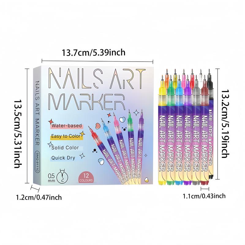 12-Color Nail Art Marker Set: Micro-Tip Waterproof Pens, Lasts 7-14 Days | DIY Salon Gel Nails at Home Kit for Beginners | Valentine‘s Day, Prom, Wedding Gift for Kids, Teens, Adults | with Free Video Tutorial