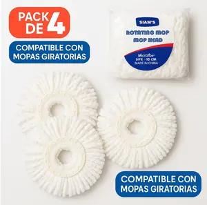 Siam's Spin Mop Head MicroTec Water Absorbent Compatible with Rotating Mops Pack of 4 Compatible with Mopas Giratorias