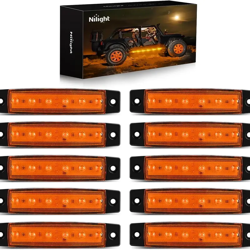 Nilight 10pc Amber Set Trailer Tow Lights - 3.8in 6pcs High Intensity LED Side Marker Lamp, 12V 120lm Signal Light, RV/Boat Fit, 2-Wire Connection, Completely Seal, Foam Tape Base, 3step Mount Guide, Lorry Accessory