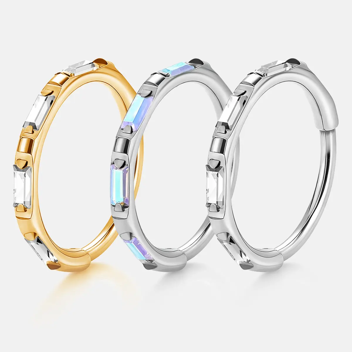 20G Titanium Hinged Nose Ring for Nose Piercing, Square Sugar 5A Zircon, Unique Design, Nose Jewelry, Titanium Nose Hoop