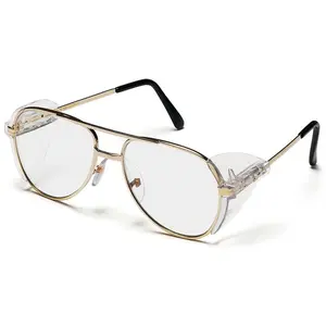 Pyramex Pathfinder Aviator Safety Glasses Gold Metal Frame with Clear Lenses