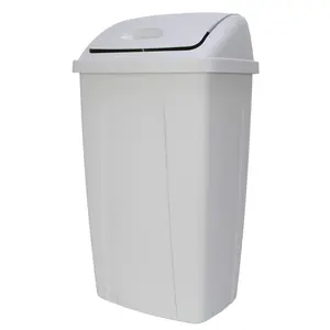 Sleek Design Swing Top Trash Can 13 Gallons Gray Finish Modern Waste Bin for Home Use with Swing Top Mechanism and Gray Finish - Room