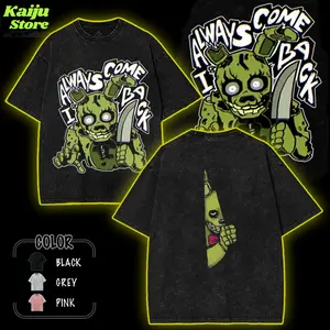 Five Nights at Freddy's 3 Springtrap William Afton Vintage Washed T-Shirt – "I Always Come Back" Quote & Ripped Peeking Effect Graphic Tee Acid Black