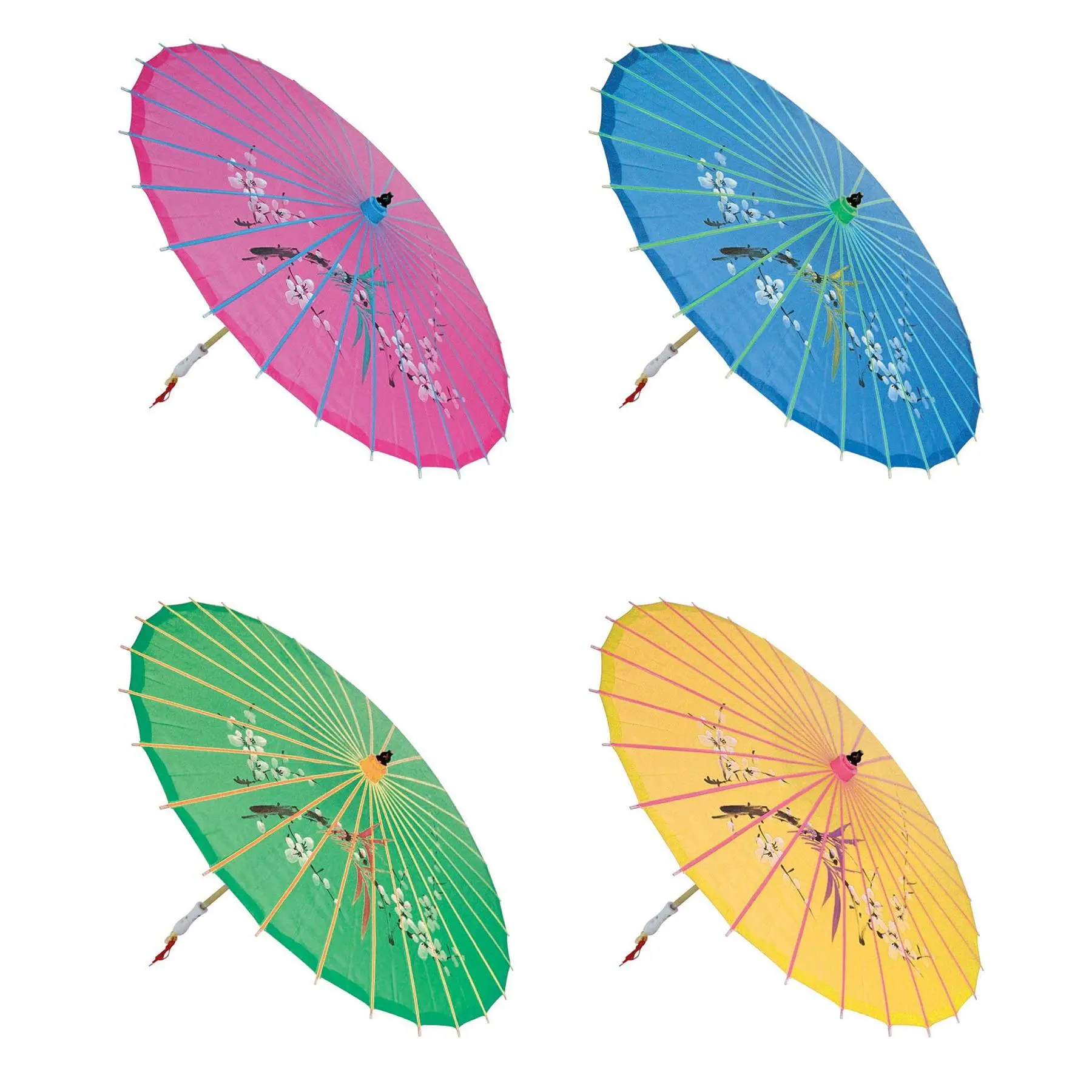 THY COLLECTIBLES 6-Pack 21 inches Assorted Asian Wood-Frame Bamboo Silk Umbrella-Parasols, Colorful Fabric, Compact Portable Home Supplies for Eye Protection, Child-Safe Design