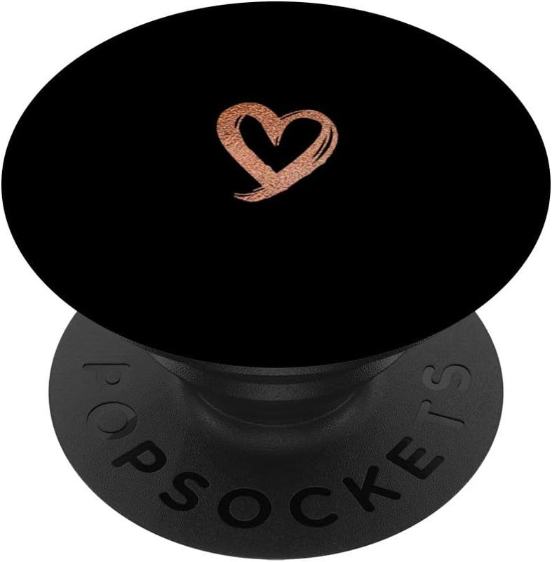 Rose Minimalist Heart Black PopSockets Adhesive PopGrip with Elegant Rose Gold Heart Design
