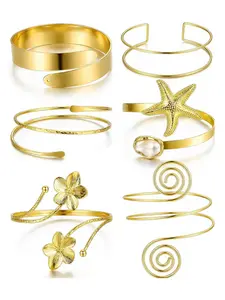 6PCS Gold Arm Cuff Bracelets for Women, Boho Statement Gold Upper Arm Bangle Band Armlet, Open Adjustable Cuff Bracelet set Stackable Jewelry