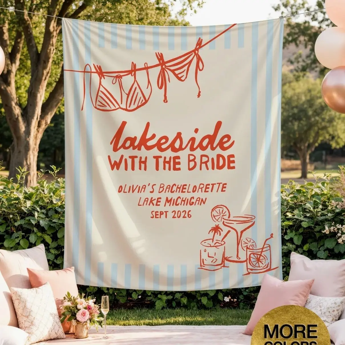 Lakeside With The Bride Tapestry, Lake Bachelorette Banner, Personalized Bachelorette Welcome Sign Bachelorette Weekend Decor Bridal Party