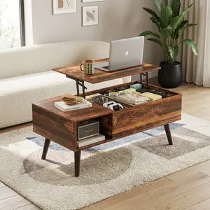Space Saving 39 Inch Lift Top Center Coffee Table Hidden Storage Box & Storage Shelf Multifunctional Home Living Room Table Practical Small Dining Working Table For Daily Use