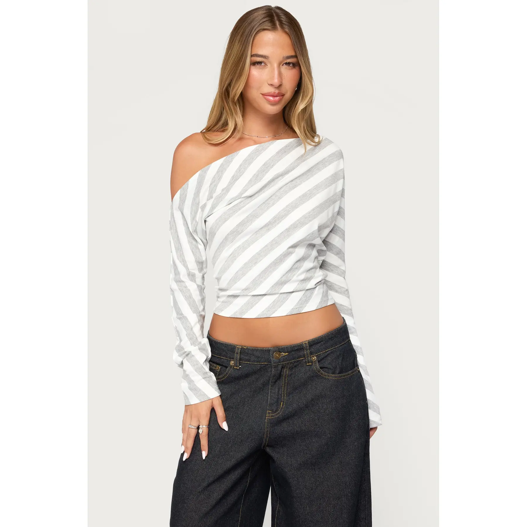 Gaira Striped Off Shoulder Long Sleeve Top