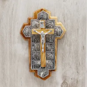 Olive Wood 14 station Cross Hand Made Holy Land Jerusalem CRUCIFIX Wall Hanging