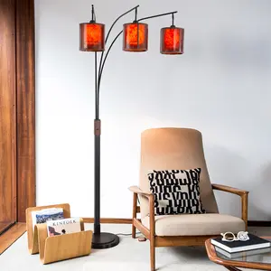 Layers Natural Mica 3 Light Arc Floor Lamp - 86", Charcoal Gray & Gunmetal, Dimmer Switch