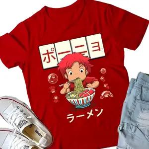 Ponyo Loves Ramen Edition T-Shirt - Vintage Graphic Tee – Unisex S-3XL – Menswear & Womenswear – Streetwear Tops – Casual Cotton Crewneck Shortsleeve T-shirt