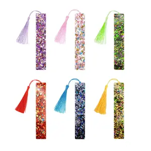 Glitter Acrylic Bookmarks with Tassel - 2026 Trending Aesthetic Book Accessories,ColorfulSparkle Page Markers, Cute Bookish Gifts for Book Lovers & Back to School Essertials