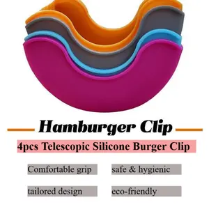 4-Pack Hamburger Food Storage Boxes with Silicone Fixation, Anti-Crush and Dirt-Resistant Sandwich Cases, Elegant Hamburger Holder for Office Workers Breakfast To-Go