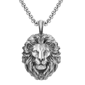 Vintage Distressed Lion Head Pendant Necklace, Alloy Material, Unisex Hip Hop Streetwear Jewelry, Perfect Gift for All Occasions