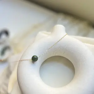 Natural Jadeite Necklace with Dainty Gold Filled Chain, Myanmar Burmese Jadeite Pendant