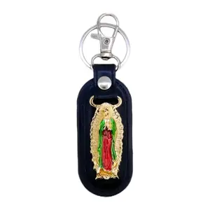 San Judas Tadeo / Virgencita Stainless Steel and Leather Keychain keychains collectible keychains