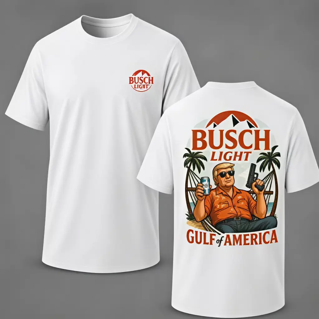 Trump Busch Light Gulf Of America 2026 Shirt, Funny Patriotic Beer Graphic Tee, Vintage Summer Vacation T-Shirt, Unisex Cotton Crewneck Casual Streetwear for Men and Women